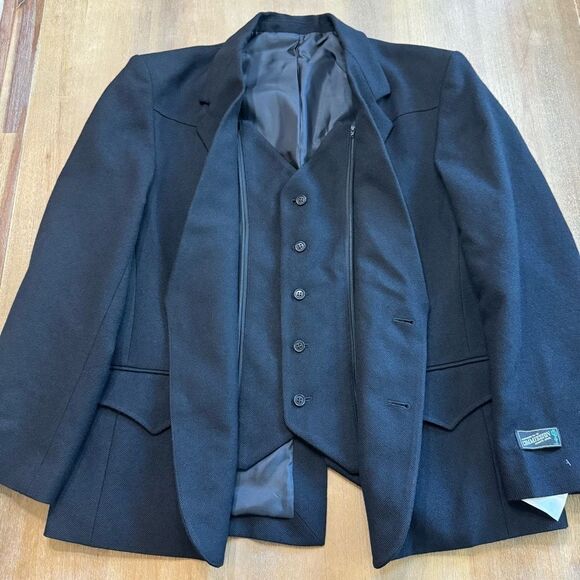 Commission Roadhouse Wool Gabardine Blazer‎ Black Unisex Small Detachable Vest - Picture 7 of 16